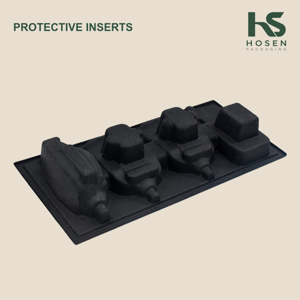 Black molded pulp protective insert with shaped support features