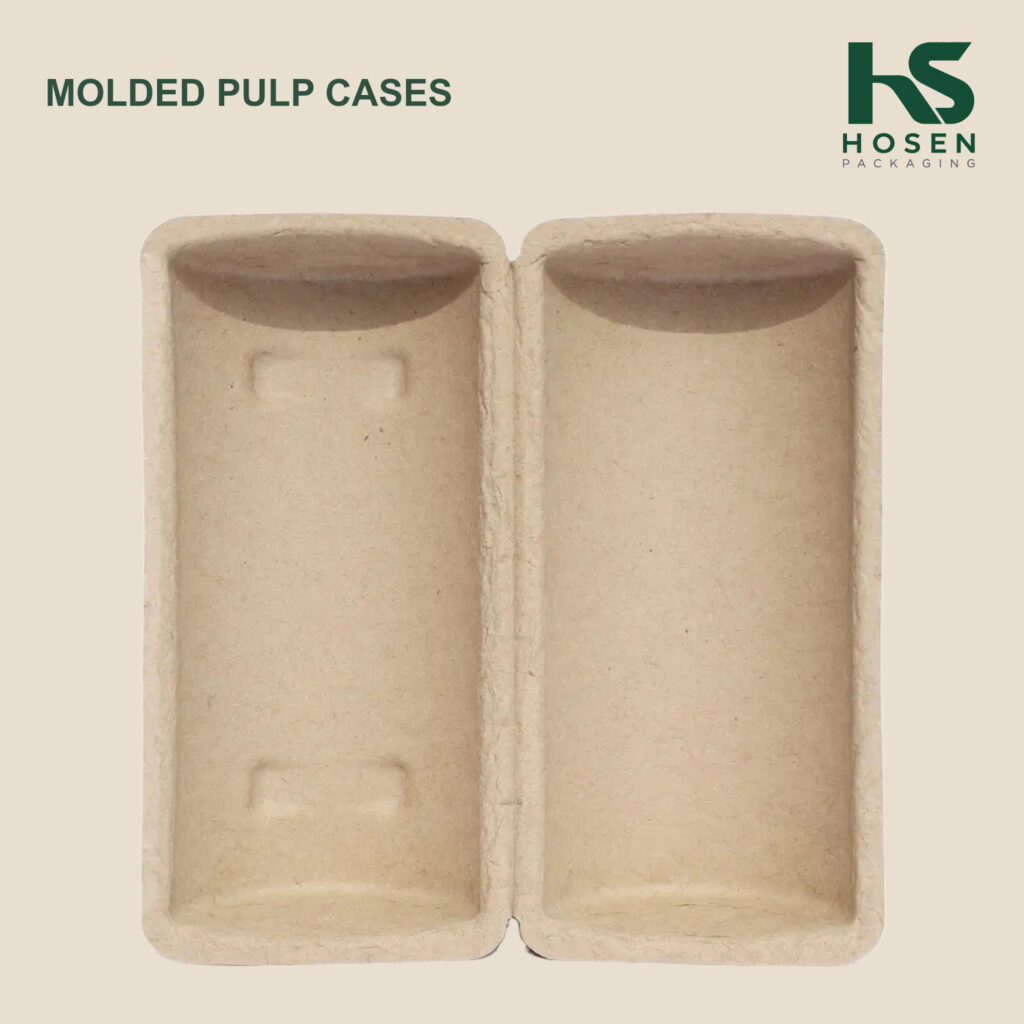 Open natural molded pulp clamshell packaging reference