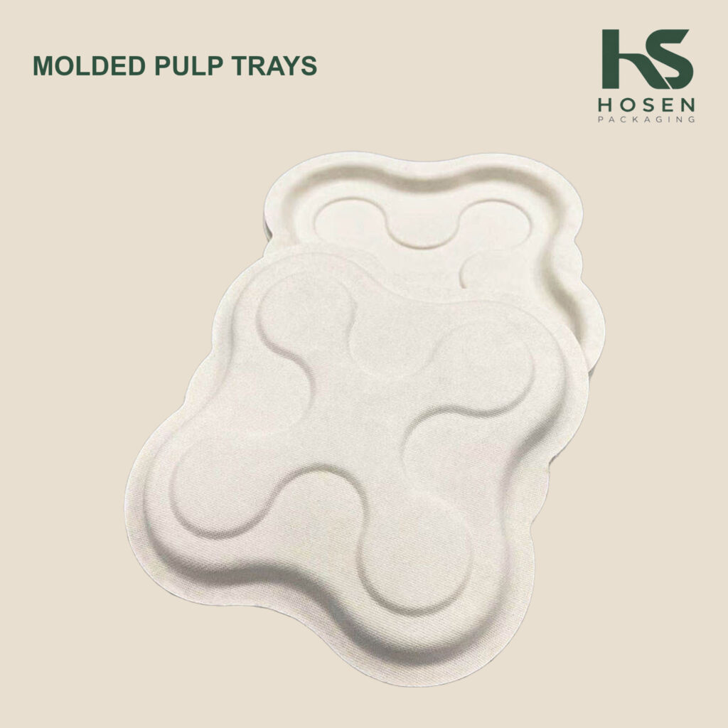 White molded pulp tray with three circular recesses